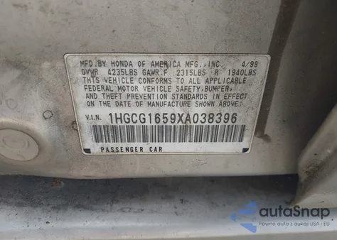 1999 Honda Accord Ex V6 из США, поврежденный, VIN 1HGCG1659XA038396